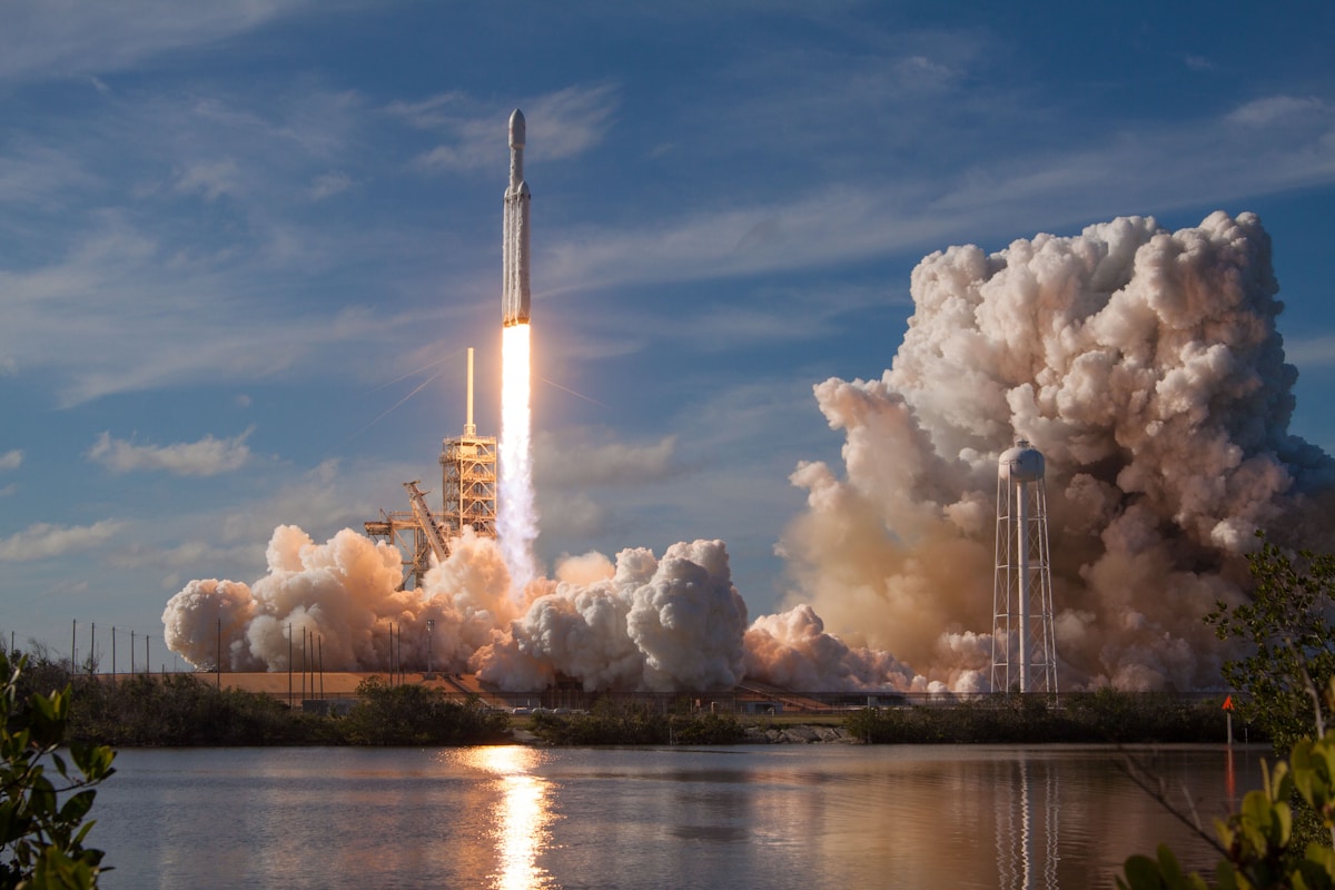 A rocket launching from a government space center